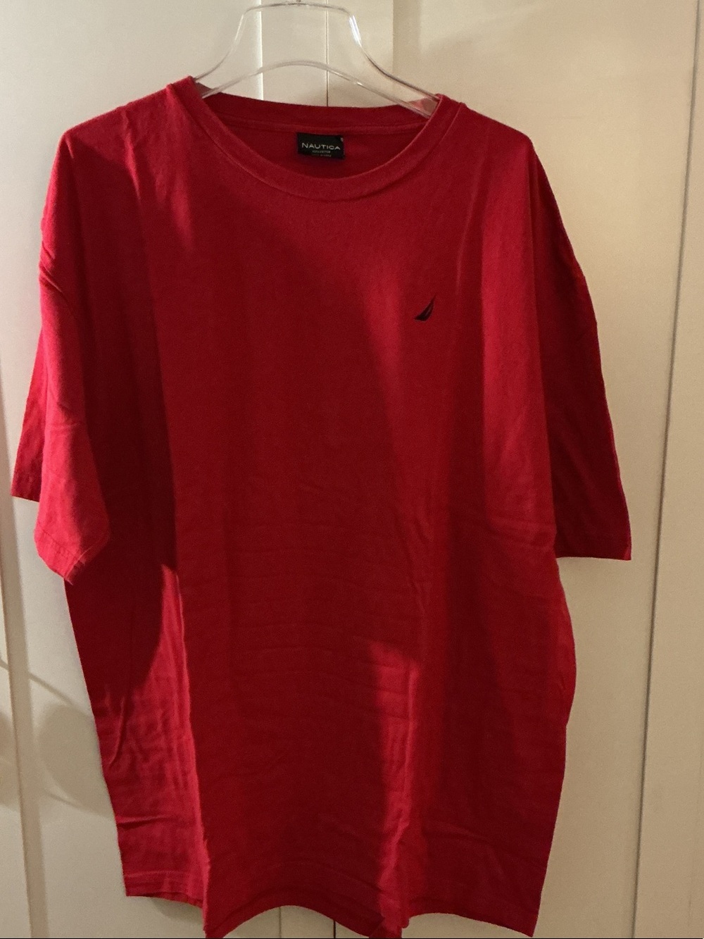 Nautica Men's Bright Red Short Sleeve Crew Tee with Sail Logo